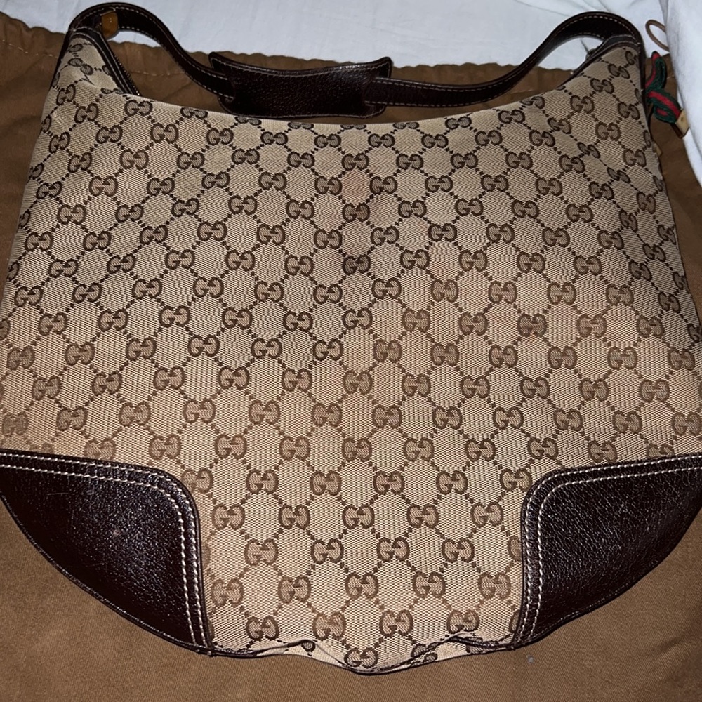 🤎GUCCI EUC🤎 Classic large Princy G print hobo bag. Tan canvas w brown leather.